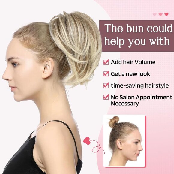 Ponytail Extension, Claw Clip in Straight Messy Hair Bun - 9 Inch Short Ponytail - Picture 3 of 7